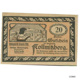 【極美品/品質保証書付】 アンティークコイン コイン 金貨 銀貨 [送料無料] [#282315] Banknote, Austria, Kollmitzberg, 20 Heller, champs, 1920, UNC Mehl: