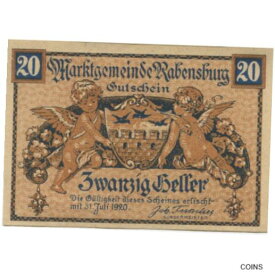 【極美品/品質保証書付】 アンティークコイン コイン 金貨 銀貨 [送料無料] [#283557] Banknote, Austria, Rabensburg, 20 Heller, Blason, 1920, UNC Mehl:FS