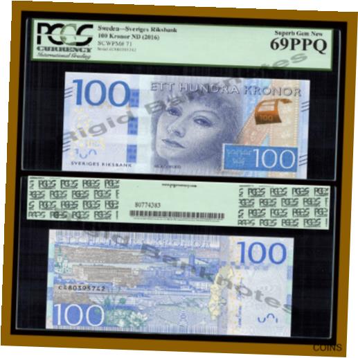 アンティークコイン コイン 金貨 銀貨 [送料無料] Sweden 100 Kronor ND 2016 P-71 New Greta Garbo PCGS 69 PPQ
