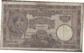 【極美品/品質保証書付】 アンティークコイン コイン 金貨 銀貨 [送料無料] Belgium , 100 Francs , 27.4.1921 , P 95 , T series , Rare