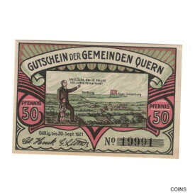 【極美品/品質保証書付】 アンティークコイン コイン 金貨 銀貨 [送料無料] [#325764] Banknote, Germany, Quern Gemeinde, 50 Pfennig, personnage, 1921, 1921-