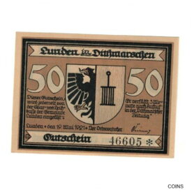 【極美品/品質保証書付】 アンティークコイン コイン 金貨 銀貨 [送料無料] [#322760] Banknote, Germany, Lunden Gemeinde, 50 Pfennig, Clocher, 1921, 1921-05