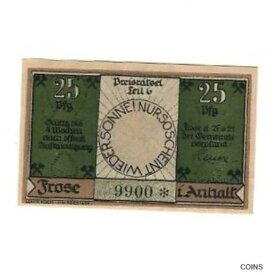 【極美品/品質保証書付】 アンティークコイン コイン 金貨 銀貨 [送料無料] [#320924] Banknote, Germany, Frose Gemeinde, 25 Pfennig, personnage, 1921, 1921-