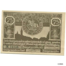 【極美品/品質保証書付】 アンティークコイン コイン 金貨 銀貨 [送料無料] [#320698] Banknote, Germany, Burgel Stadt, 75 Pfennig, personnage 1, 1921, 1921-