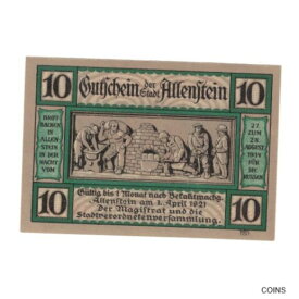 【極美品/品質保証書付】 アンティークコイン コイン 金貨 銀貨 [送料無料] [#326661] Banknote, Germany, Allenstein Stadt, 10 Pfennig, personnage, 1921, 192