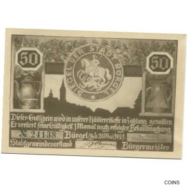 【極美品/品質保証書付】 アンティークコイン コイン 金貨 銀貨 [送料無料] [#320696] Banknote, Germany, Burgel Stadt, 50 Pfennig, personnage 1, 1921, 1921-