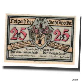 【極美品/品質保証書付】 アンティークコイン コイン 金貨 銀貨 [送料無料] [#320231] Banknote, Austria, Apolda Stadt, 25 Pfennig, personnage 2, 1921, 1921-