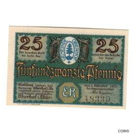【極美品/品質保証書付】 アンティークコイン コイン 金貨 銀貨 [送料無料] [#325844] Banknote, Germany, Oberhof Gemeinde, 25 Pfennig, personnage, 1921, 192