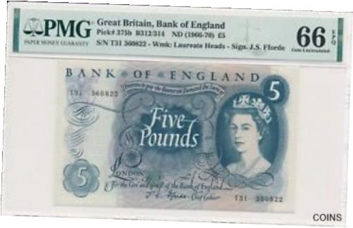アンティークコイン コイン 金貨 銀貨 [送料無料] Bank of England Great Britain 5 Pounds ND(1966-70) PMG 66EPQのサムネイル