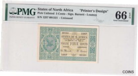 【極美品/品質保証書付】 アンティークコイン コイン 金貨 銀貨 [送料無料] States of North Africa, 5 Cents, UNC, "Printer's Design"