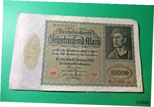 アンティークコイン コイン 金貨 銀貨 [送料無料] 1922 German 10000 MARK Banknote - VF