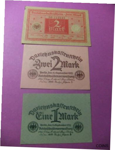【極美品/品質保証書付】 アンティークコイン コイン 金貨 銀貨 [送料無料] 1922 German 1 and 2 MARK Notgeld Banknotes - Darlehenskassenschein - EF/AU：金銀プラチナ ワールドリソース