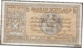 【極美品/品質保証書付】 アンティークコイン コイン 金貨 銀貨 [送料無料] SCOTLAND Bank of Scotland 1 POUND 1940 P:91b F+