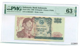 【極美品/品質保証書付】 アンティークコイン コイン 金貨 銀貨 [送料無料] Indonesia 1968 50 Rupiah Bank Note Ch Unc 63 EPQ PMG