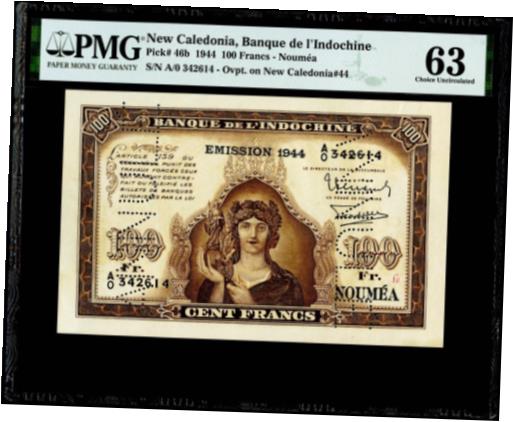 アンティークコイン コイン 金貨 銀貨 [送料無料] 100 Francs 1944 New Caledonia Banque de L´Indochine Pick# 46b PMG 63 Choice UNC
