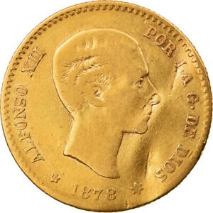 アンティークコイン コイン 金貨 銀貨 [送料無料] [#856207] Coin Spain Alfonso XII 10 Pesetas 1878 Madrid VF(20-25) Goldのサムネイル