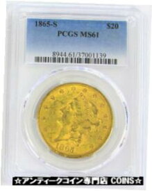 【極美品/品質保証書付】 アンティークコイン 金貨 1865 S USA GOLD NGC ABOUT UNC 50 $20 LIBERTY COIN PCGS MINT STATE 61 [送料無料] #gct-wr-3366-2042