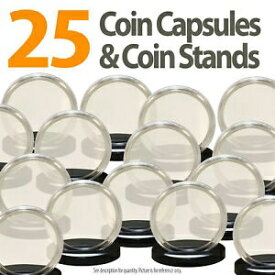 【極美品/品質保証書付】 アンティークコイン コイン 金貨 銀貨 [送料無料] 25 Coin Capsules & 25 Coin Stands for JFK HALF DOLLAR Direct Fit Airtight 30.6mm