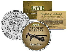 【極美品/品質保証書付】 アンティークコイン 硬貨 STEN GUN * WWII Infantry Weapons * JFK Kennedy Half Dollar U.S. Coin [送料無料] #ocf-wr-3427-1208