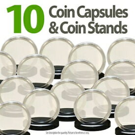 【極美品/品質保証書付】 アンティークコイン コイン 金貨 銀貨 [送料無料] 10 Coin Capsules & 10 Coin Stands for JFK HALF DOLLAR Direct Fit Airtight 30.6mm