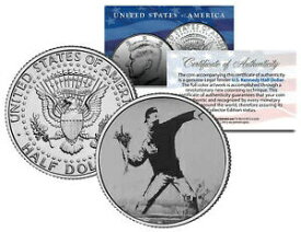 BANKSY * FLOWER THROWER * Colorized JFK Half Dollar US Coin Street Art BOMBER BANKSY * FLOWER THROWER * Colorized JFK Half Dollar U.S. Coin Street Art BOMBER