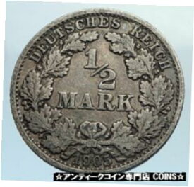 【極美品/品質保証書付】 アンティークコイン コイン 金貨 銀貨 [送料無料] 1905 WILHELM II of GERMANY with Eagle Genuine German Silver 1/2 Mark Coin i74366