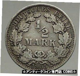 【極美品/品質保証書付】 アンティークコイン コイン 金貨 銀貨 [送料無料] 1905 WILHELM II of GERMANY with Eagle Genuine German Silver 1/2 Mark Coin i56907