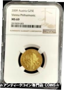 アンティークコイン コイン 金貨 銀貨 [送料無料] 2009 GOLD AUSTRIA 25 EURO 1/4 OZ VIENNA PHILHARMONIC COIN NGC MINT STATE 69