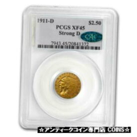 【極美品/品質保証書付】 アンティークコイン 金貨 1911-D $2.50 Indian Gold Quarter Eagle XF-45 PCGS (Strong D) - SKU #117869 [送料無料] #got-wr-3630-572