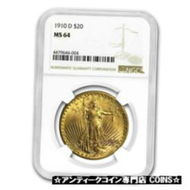 【極美品/品質保証書付】 アンティークコイン 金貨 1910-D $20 Saint-Gaudens Gold Double Eagle MS-64 NGC - SKU#59895 [送料無料] #got-wr-3630-1291
