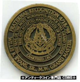 【極美品/品質保証書付】 アンティークコイン コイン 金貨 銀貨 [送料無料] Masonic Grand Lodge Token State of Illinois Lodge Medal Round Coin - BL989