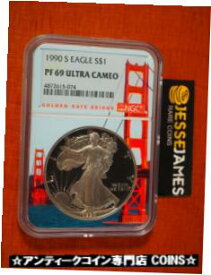 【極美品/品質保証書付】 アンティークコイン コイン 金貨 銀貨 [送料無料] 1990 S PROOF SILVER EAGLE NGC PF69 ULTRA CAMEO GOLDEN GATE BRIDGE CORE HOLDER