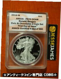 2016 W プルーフ シルバー イーグル ANACS PR70 DCAM FDI レーガン コイン & クロニクル セットより2016 W PROOF SILVER EAGLE ANACS PR70 DCAM FDI FROM REAGAN COIN & CHRONICLES SET