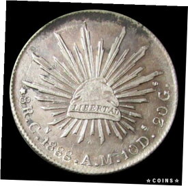 【極美品/品質保証書付】 アンティークコイン コイン 金貨 銀貨 [送料無料] 1888 Cn AM SILVER MEXICO 8 REALES CAP & RAYS COIN CULIACAN MINT FULL DIE BREAK