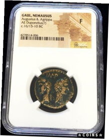【極美品/品質保証書付】 アンティークコイン コイン 金貨 銀貨 [送料無料] c. 16/15 -10 BC ROME GAUL NEMAUSUS AGUSTUS & AGRIPPA AE DUPONDIUS COIN NGC FINE