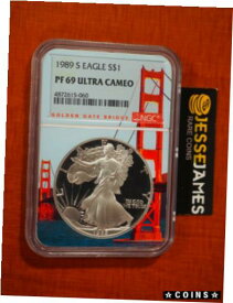 【極美品/品質保証書付】 アンティークコイン コイン 金貨 銀貨 [送料無料] 1989 S PROOF SILVER EAGLE NGC PF69 ULTRA CAMEO GOLDEN GATE BRIDGE CORE HOLDER