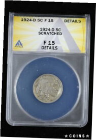 【極美品/品質保証書付】 アンティークコイン コイン 金貨 銀貨 [送料無料] 1924-D 5c Buffalo Nickel ANACS F 15 Details | Denver