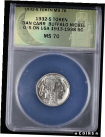1932 S ダン カー トークン バッファロー ニッケル 米国でのオーバーストライク 1913-1938 5c ANACS MS701932 S Dan Carr Token Buffalo Nickel Overstrike on USA 1913-1938 5c ANACS MS70