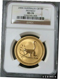 【極美品/品質保証書付】 アンティークコイン 金貨 2004 GOLD AUSTRALIA $100 LUNAR YEAR OF THE MONKEY 1 OZ COIN NGC MINT STATE 70 [送料無料] #gct-wr-3902-579