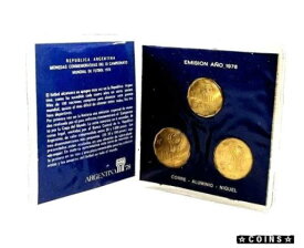 【極美品/品質保証書付】 アンティークコイン コイン 金貨 銀貨 [送料無料] 1978 Argentina 20,50,100 Peso Soccer Set Coins,Mini Album & Story