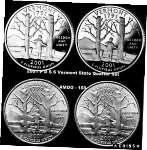  アンティークコイン コイン 金貨 銀貨  [送料無料] 2001 P D S S SILVER  Clad PROOF and PD Vermont STATE QUARTER Coin Set
