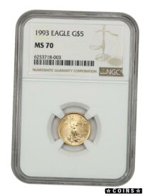 【極美品/品質保証書付】 アンティークコイン コイン 金貨 銀貨 [送料無料] 1993 Gold Eagle $5 NGC MS70 - American Gold Eagle AGE - 1/10oz Gold