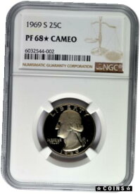 【極美品/品質保証書付】 アンティークコイン コイン 金貨 銀貨 [送料無料] 1969 S 25c Proof Washington Quarter NGC PF 68 Star Cameo