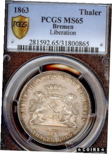 【極美品/品質保証書付】 アンティークコイン コイン 金貨 銀貨 [送料無料] German States Bremen 1863 Taler Coin Thaler NGC MS 65 F.STG/STG UNC Liberation：金銀プラチナ ワールドリソース
