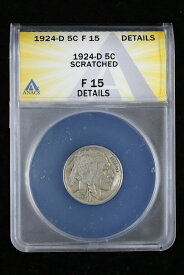 【極美品/品質保証書付】 アンティークコイン コイン 金貨 銀貨 [送料無料] 1924-D 5c Buffalo Nickel ANACS F 15 Details | Denver
