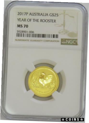 アンティークコイン コイン 金貨 銀貨 [送料無料] 2017 GOLD AUSTRALIA $25 1/4 OZ LUNAR YEAR OF THE ROOSTER COIN NGC MINT STATE 70のサムネイル