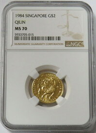 【極美品/品質保証書付】 アンティークコイン コイン 金貨 銀貨 [送料無料] 1984 GOLD SINGAPORE $2 QILIN 1/4 OZ COIN NGC MINT STATE 70
