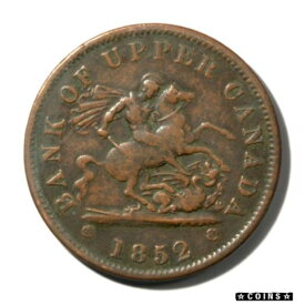 【極美品/品質保証書付】 アンティークコイン コイン 金貨 銀貨 [送料無料] Canada Ontario -Bank of Upper Canada Penny Token 1852 VF KMTn3 Breton-719