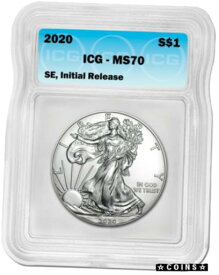 【極美品/品質保証書付】 アンティークコイン コイン 金貨 銀貨 [送料無料] 2020 Silver Eagle MS70 ICG S$1 Initial Release Blue Tag LIVE Coins US Minted