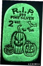 10 連続 # の墓石 暗闇で光るジャック・オー・ランタン - 2オンスのシルバーバー 10 Consecutive #'s Tombstone Glow In The Dark Jack-O-Lantern - 2 oz Silver Bars